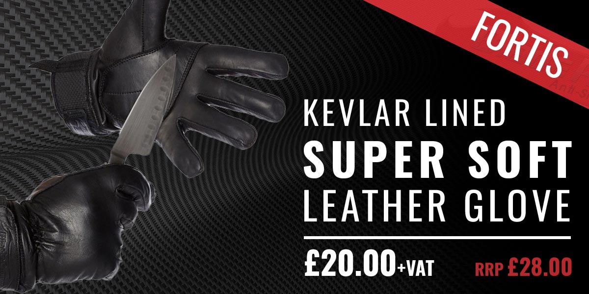 “made with Kevlar" Anti Slash Fire Resistant Black Leather Gloves Security SIA